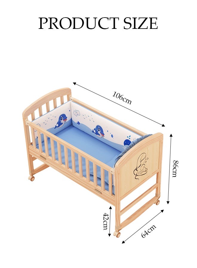 Spides Multifunctional Baby Crib 6 in 1 Convertible Wooden Baby Bed Adjustable Nursery Bed with Wheels Portable Foldable Baby Rocker Extended Length (106 to 150cm) Solid Wood Baby Bedside Sleeper with Flip Changing Station - Image 4